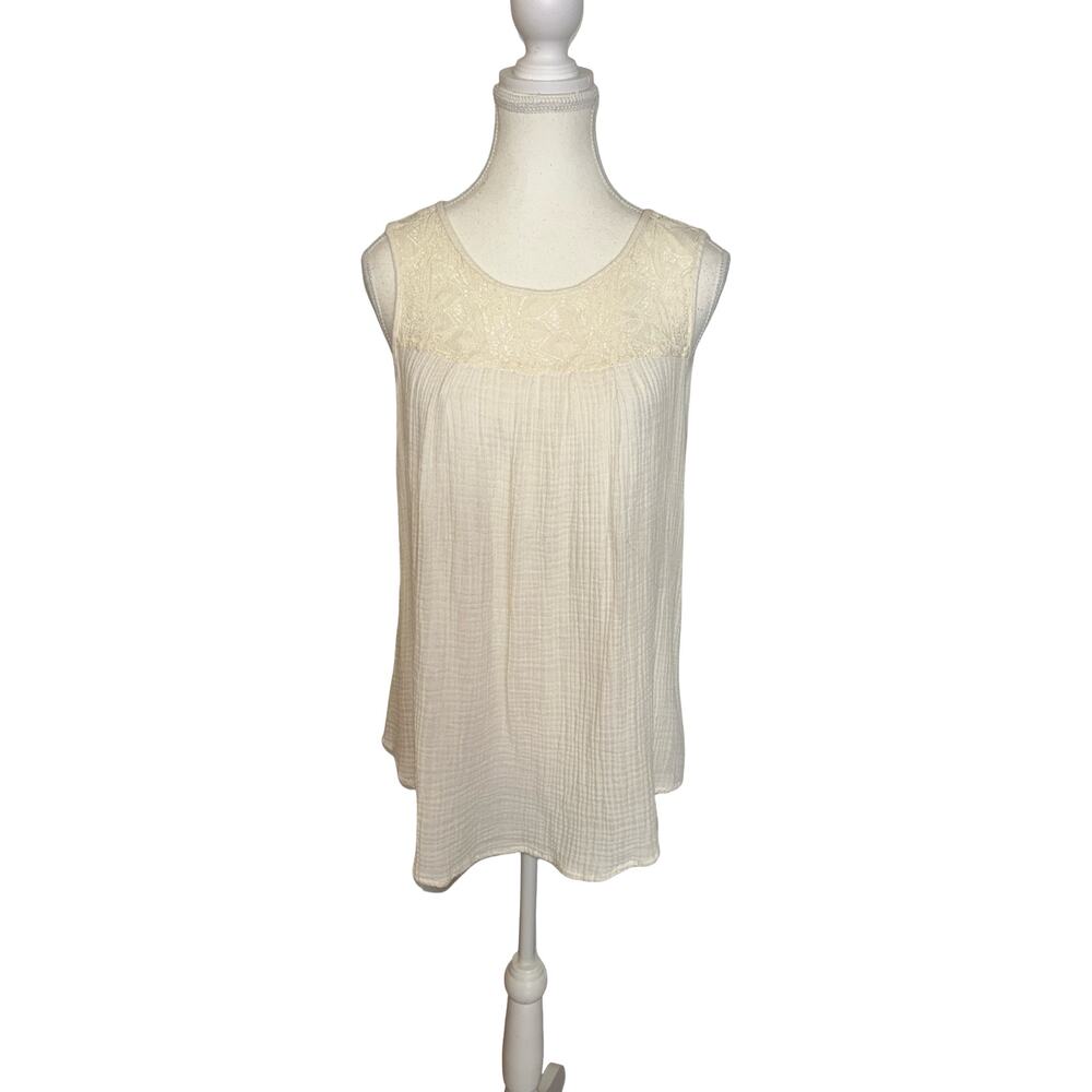 Knox Rose Cream Embroidered Cotton Tank Top Medium Boho Sleeveless - Picture 2 of 7